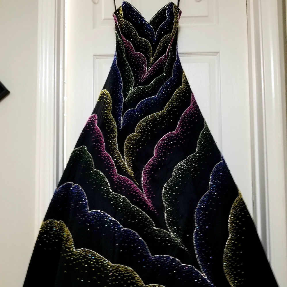 Custom strapless corset beaded gown by Legends
